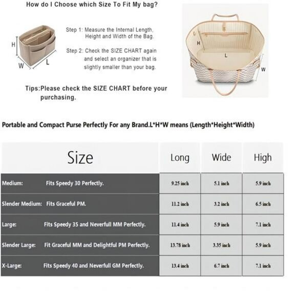 LEXSION Felt Purse Organizer Insert Zipper Tote Bag Shaper for Speedy MM GM - Picture 6 of 7